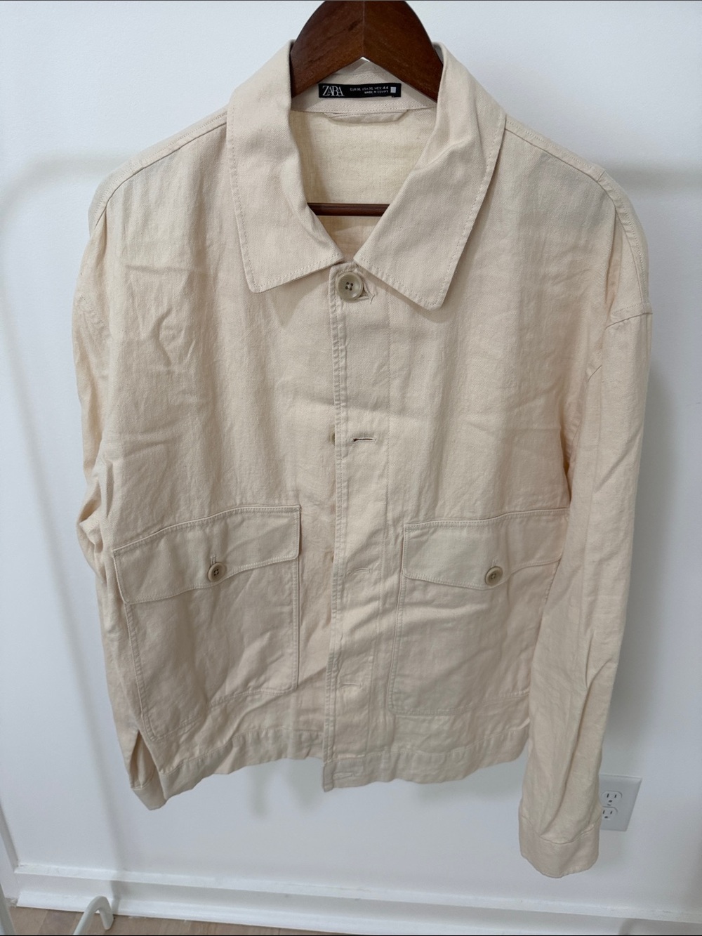 Zara Beige Button-Front Utility Jacket
